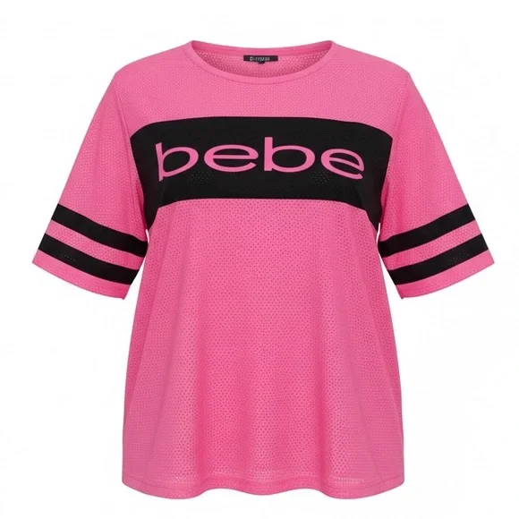 BEBE Sport Hot Pink Mesh Jersey Short Sleeve Hip Hop Street Size 3X Loose Baggy - Picture 1 of 12